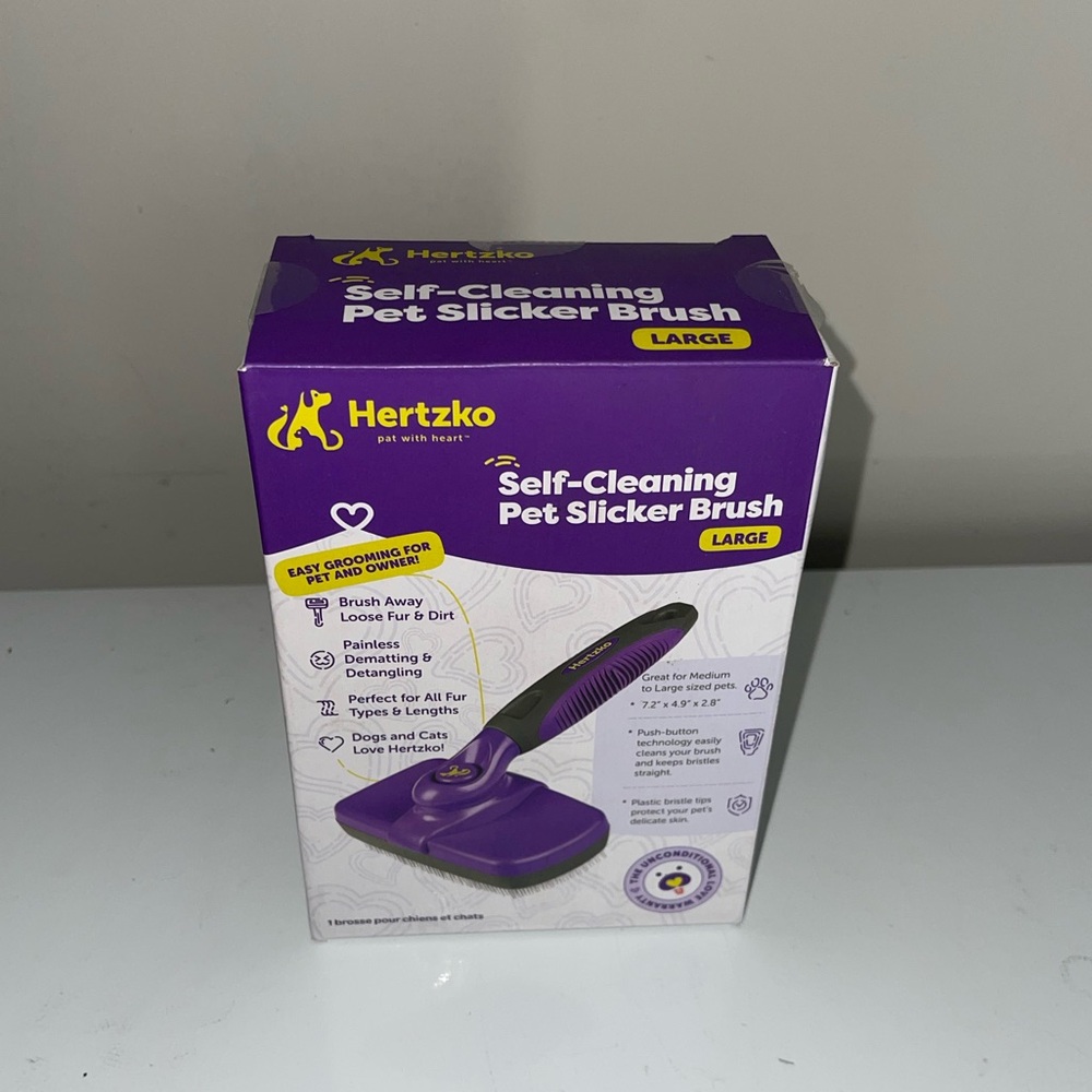 Hertzko Self Cleaning Pet Slicker Brush For Cats & Dogs Size Large Purple